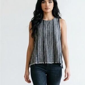Susina Navy Striped Sleeveless Crewneck Tank